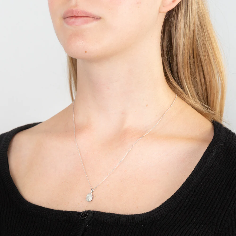 Sterling Silver With Diamond Oval Shape Pendant - Image 2