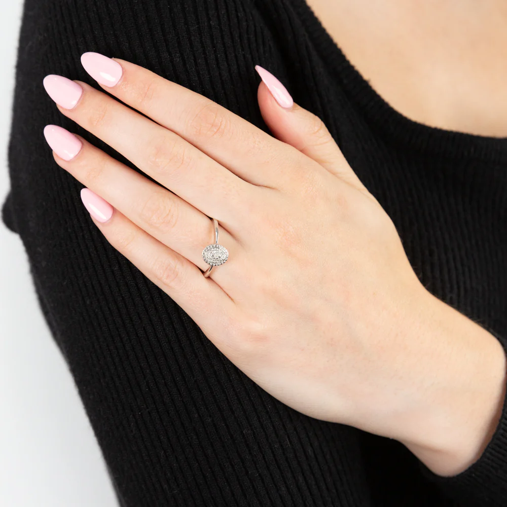 Sterling Silver With Diamond Oval Shape Ring - Image 3