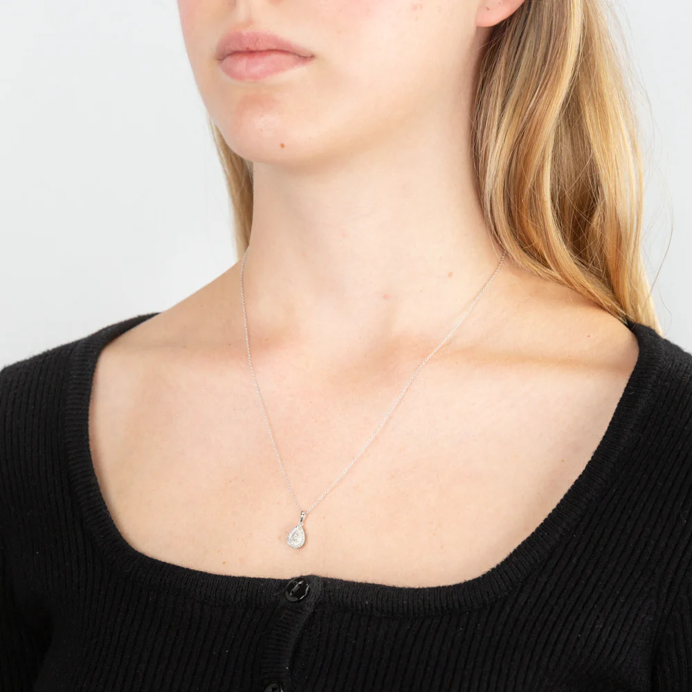 Sterling Silver With Diamond Pear Shape Pendant - Image 2