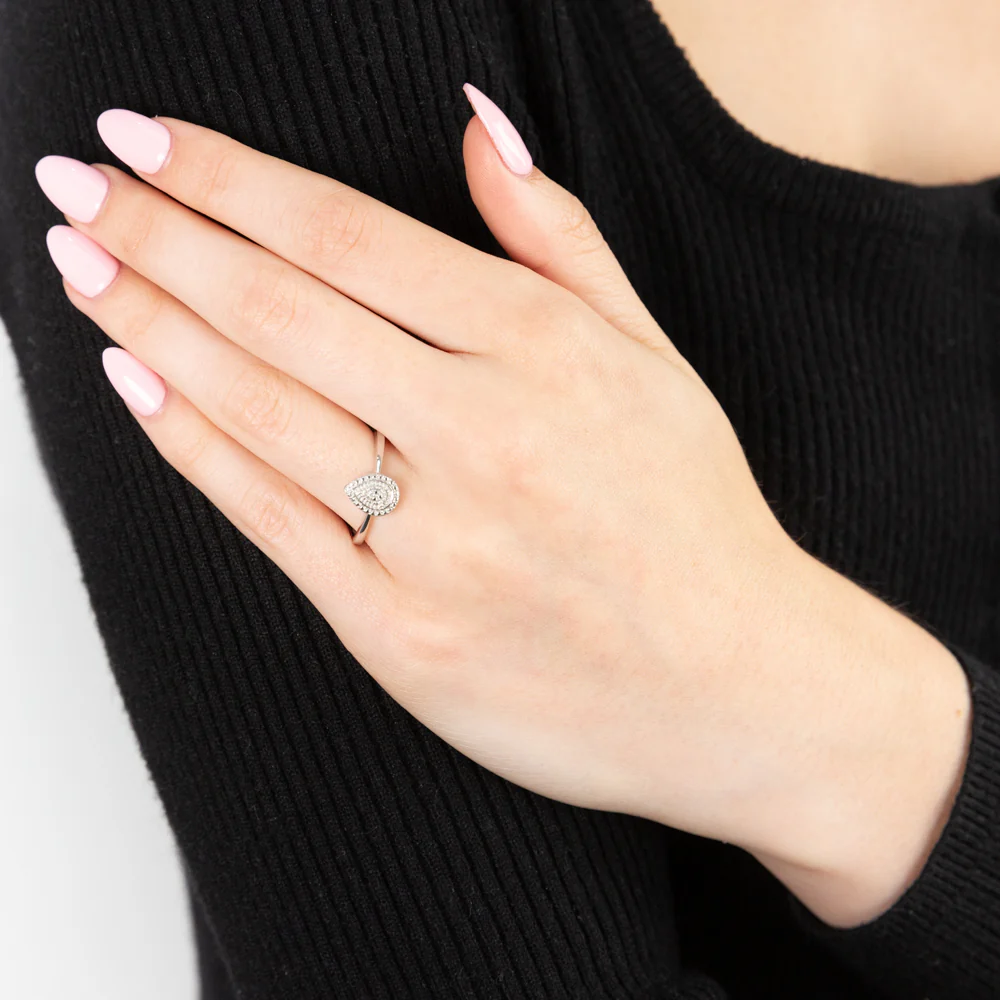 Sterling Silver With Diamond Pear Shape Ring - Image 3