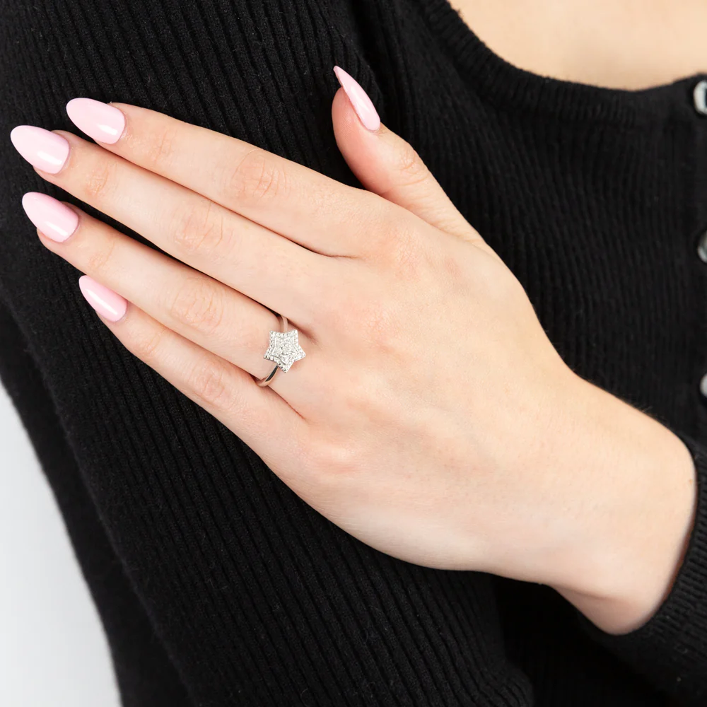 Sterling Silver With Diamond Star Shape Ring - Image 3