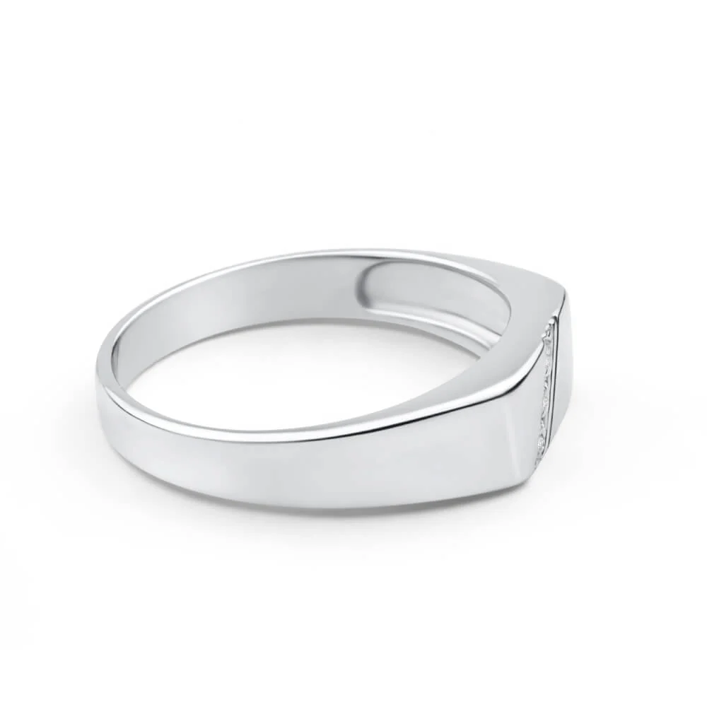 Sterling Silver x3 Diamond Set Gents Ring - Image 2