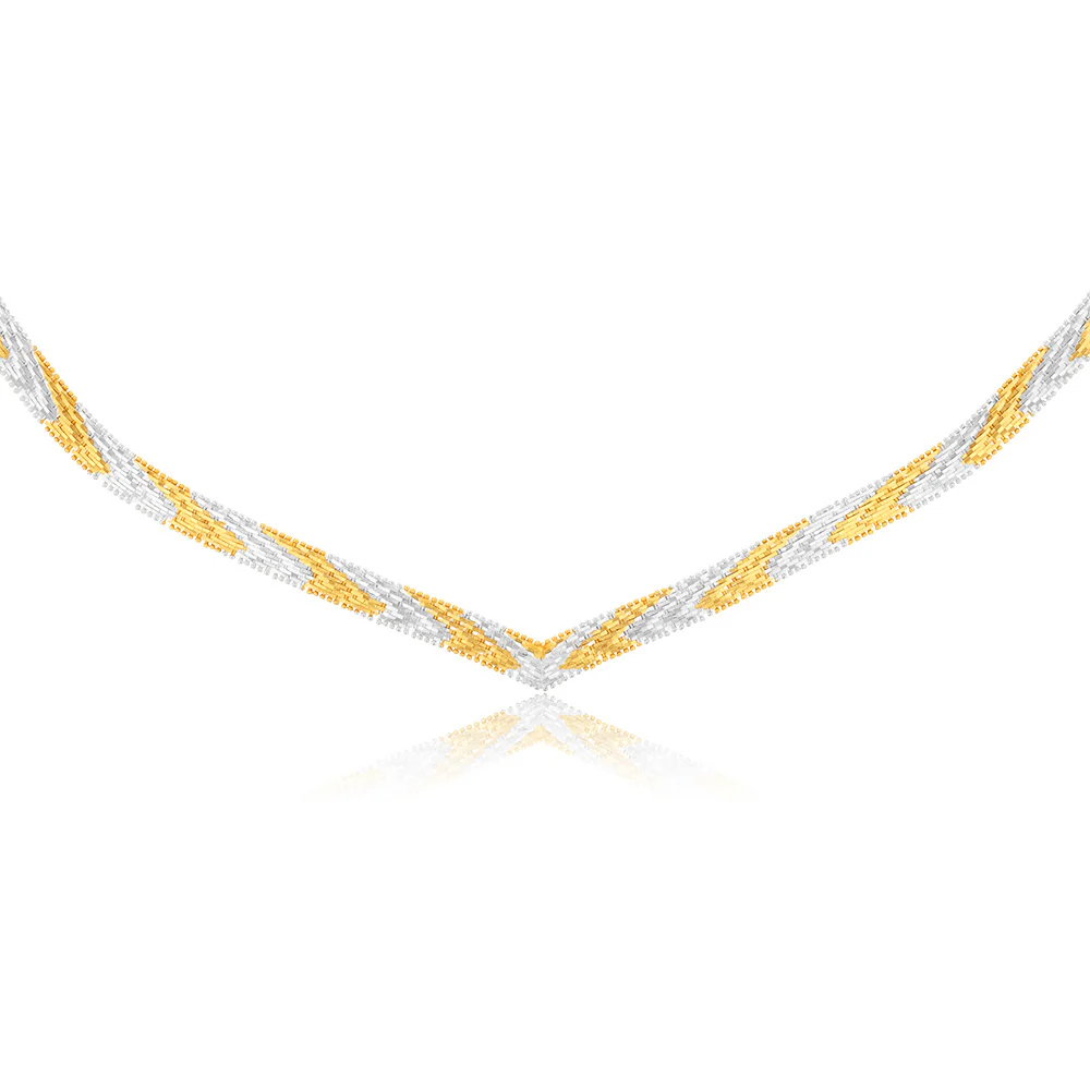 Sterling Silver Yellow And White Two Tone V 40.5cm Chain - Image 2