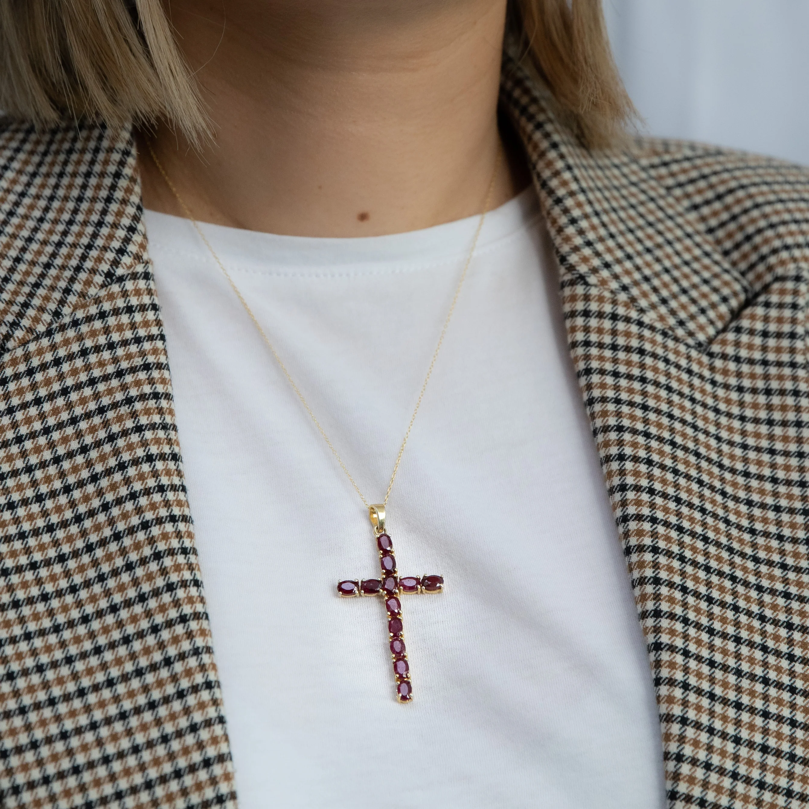 Sterling Silver Yellow Gold Plated 6.00ct Natural Ruby Cross Pendant - Image 2