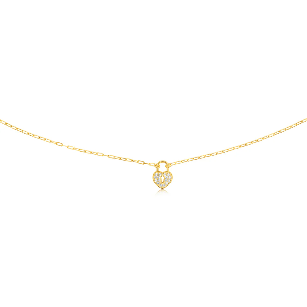 Sterling Silver Yellow Gold Plated Cubic Zirconia Heart On 45cm Chain - Image 2