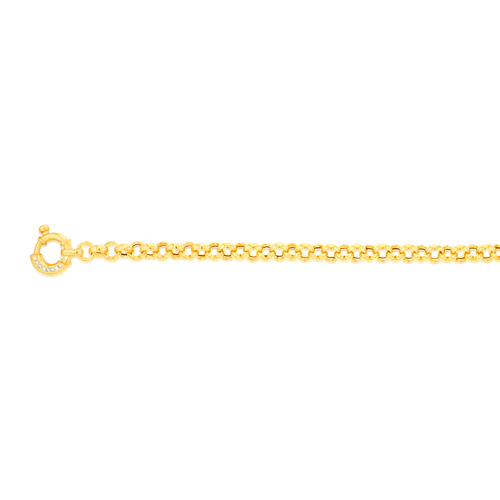 Sterling Silver Yellow Gold Plated Cubic Zironica Bolting 19cm Belcher Bracelet - Image 2