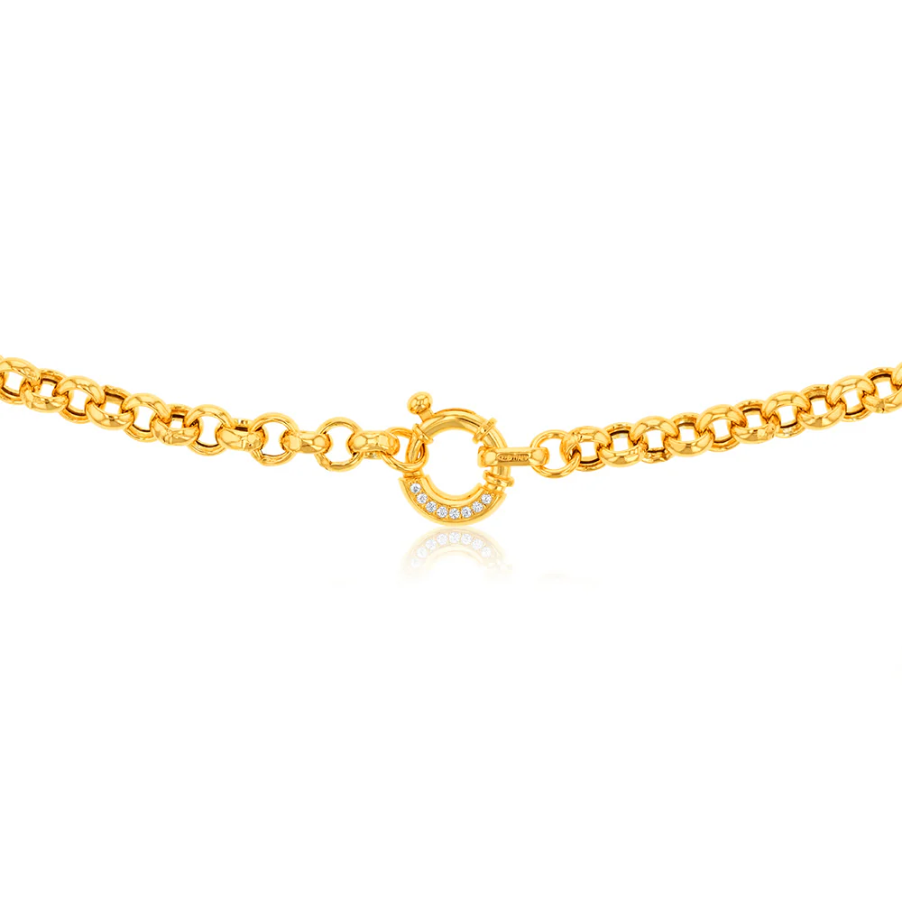 Sterling Silver Yellow Gold Plated Cubic Zironica Boltring 45cm Belcher Chain - Image 2
