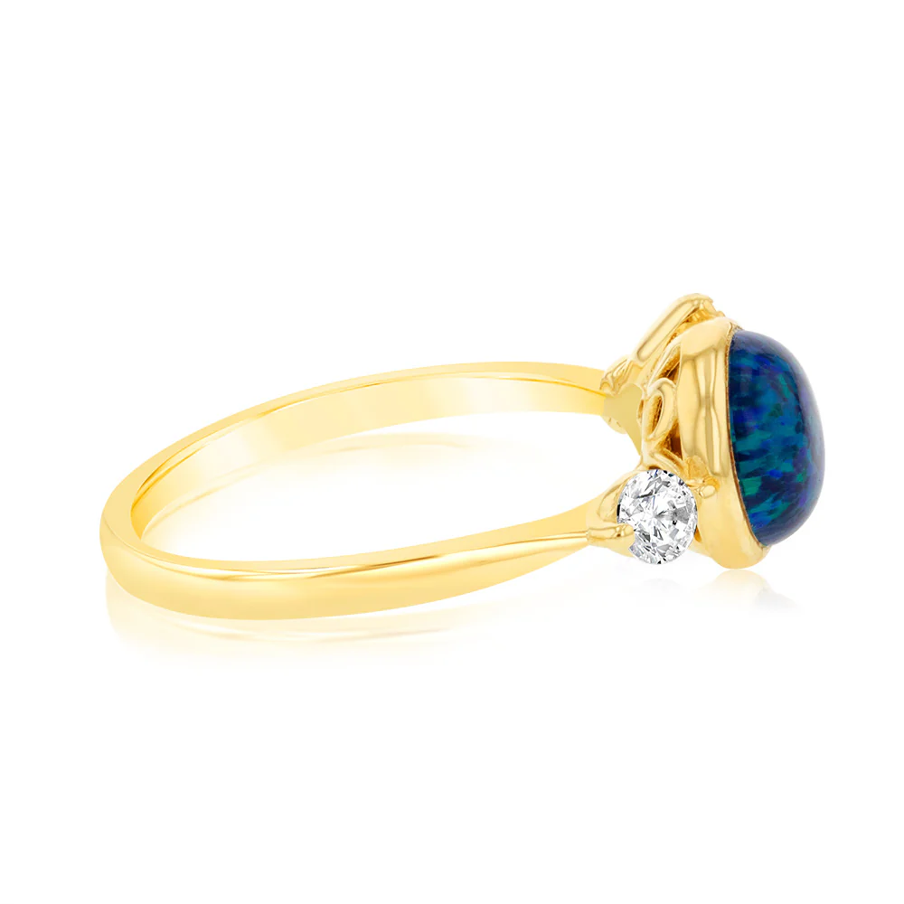 Sterling Silver Yellow Gold Plated Dark Blue Created Opal And Zirconia Ring - Image 2