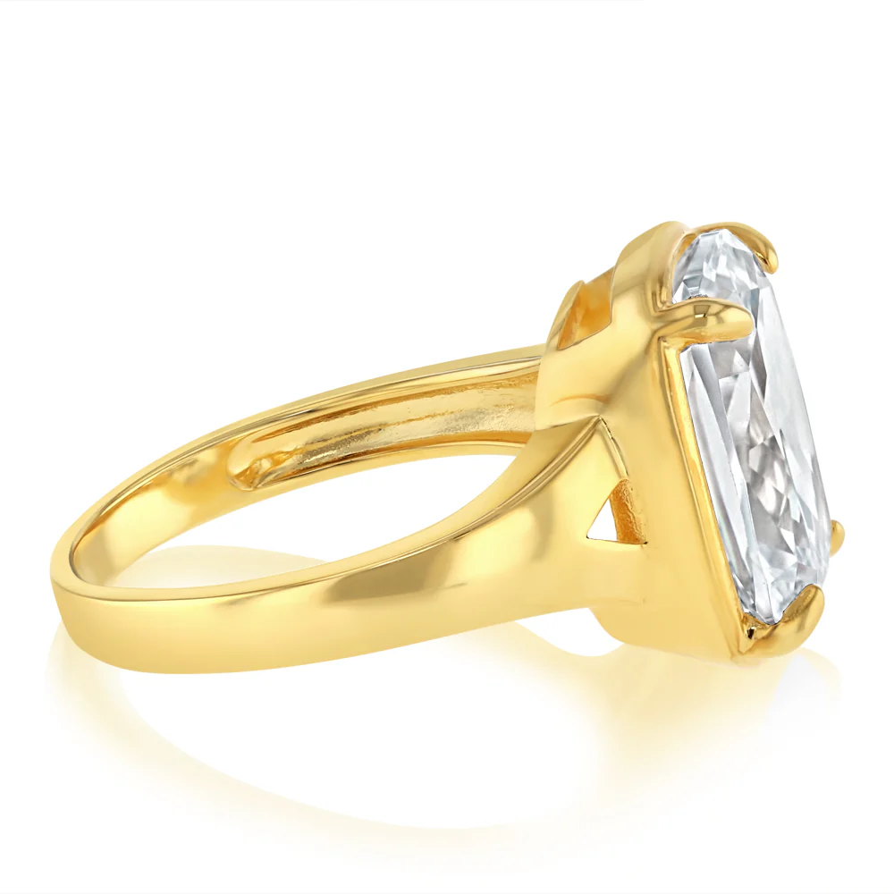 Sterling Silver Yellow Gold Plated Elongated Cushion CZ Ring - Image 2