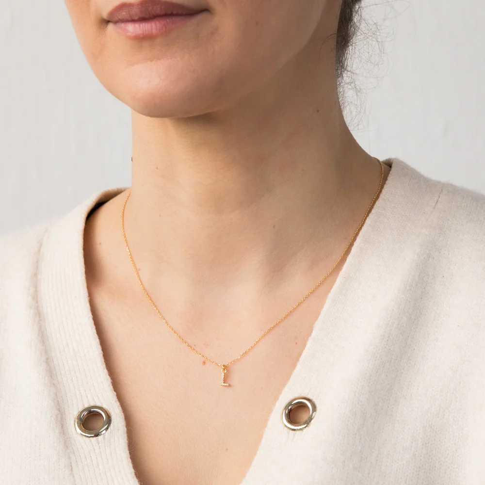 Sterling Silver Yellow Gold Plated Initail "L" Pendant On 45cm Chain - Image 2