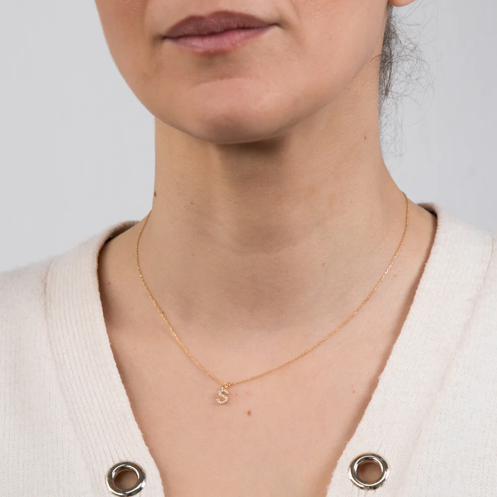 Sterling Silver Yellow Gold Plated Initail "S" Pendant On 45cm Chain - Image 2
