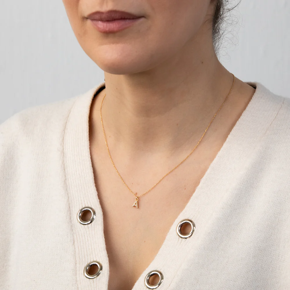 Sterling Silver Yellow Gold Plated Initial "A" Pendant on 45cm Chain - Image 2