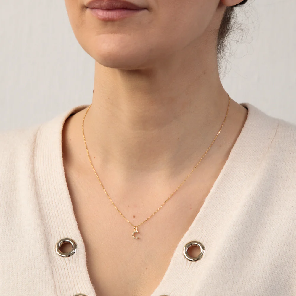 Sterling Silver Yellow Gold Plated Initial "C" Pendant On 45cm Chain - Image 2