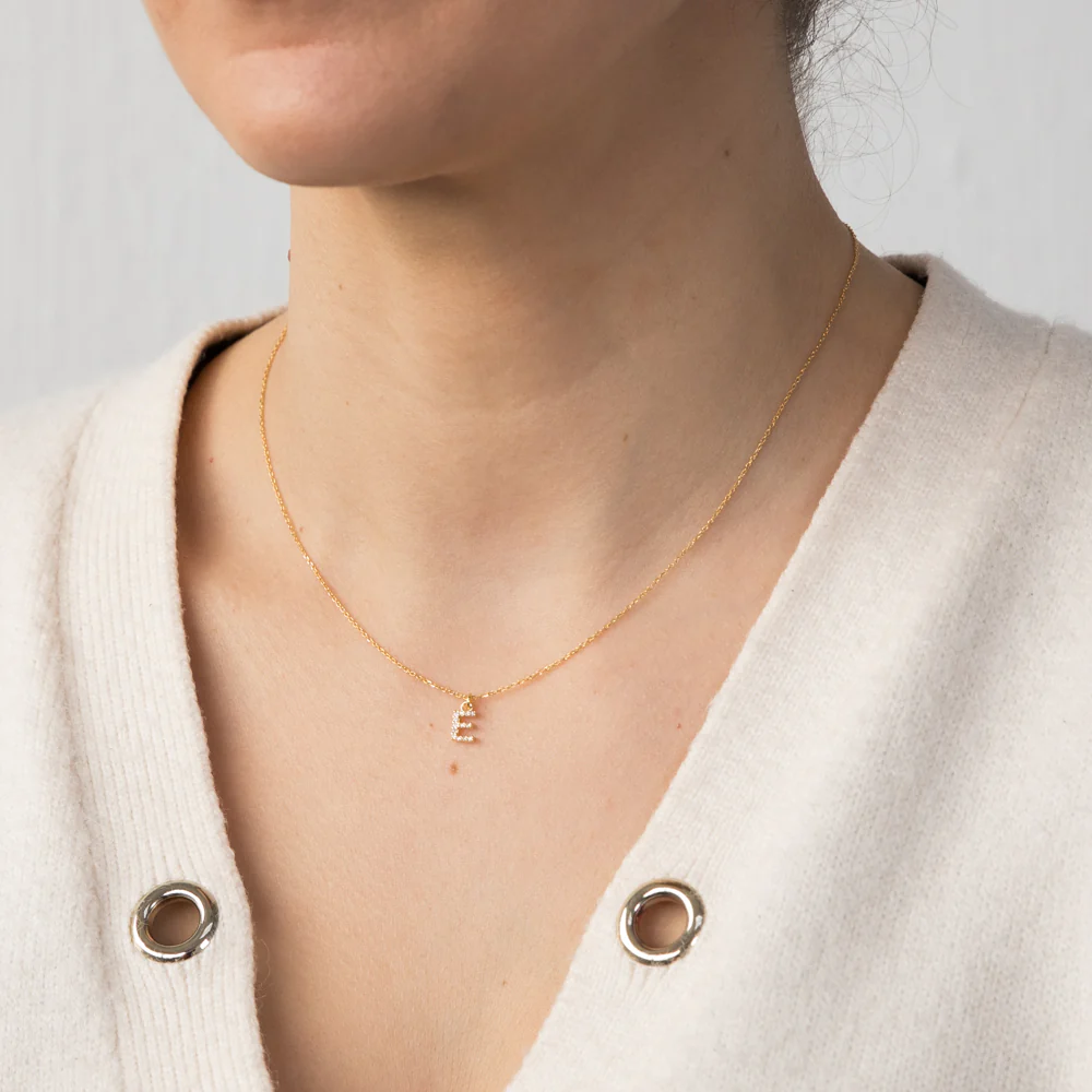 Sterling Silver Yellow Gold Plated Initial "E" Pendants On 45cm Chain - Image 2
