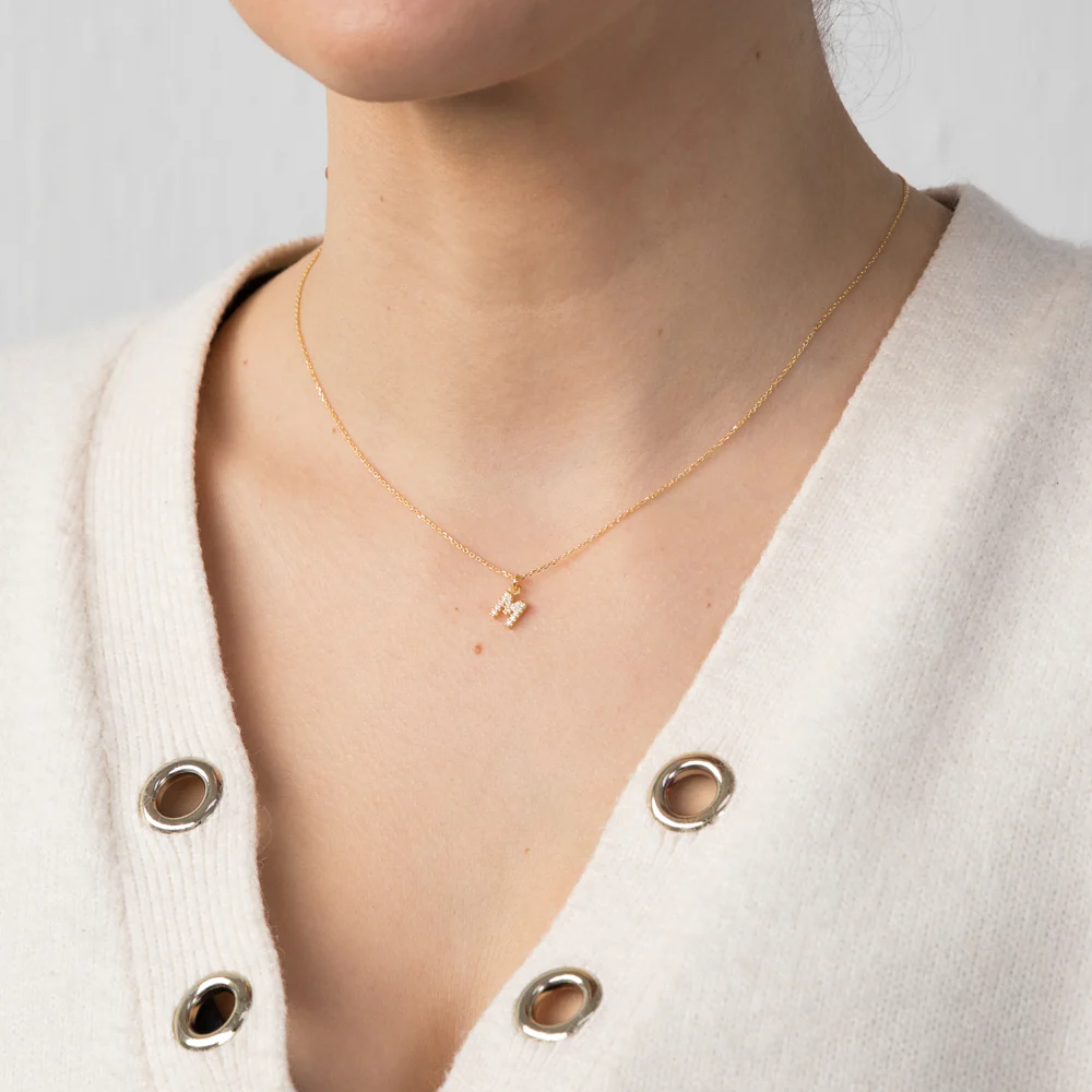 Sterling Silver Yellow Gold Plated Initial "M" Pendant On 45cm Chain - Image 2