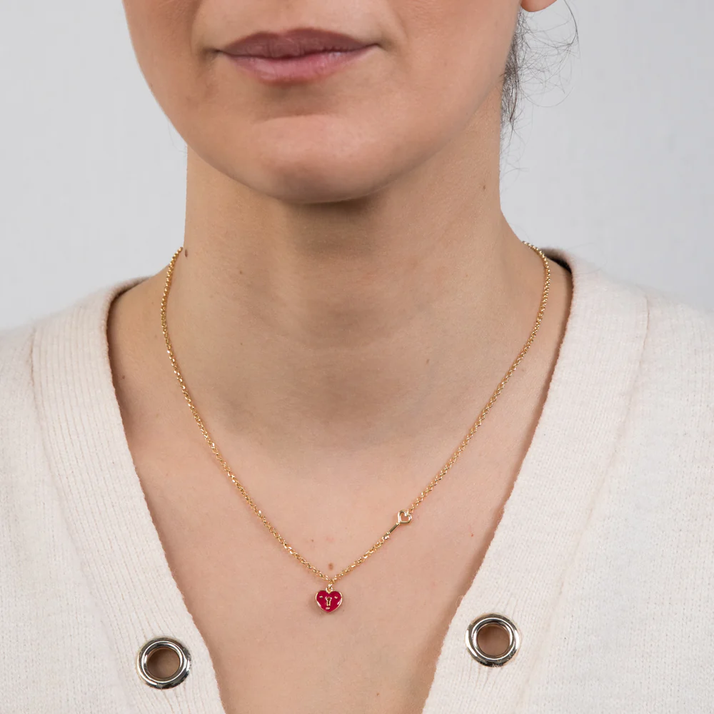 Sterling Silver Yellow Gold Plated Red Heart On 45cm Chain - Image 2