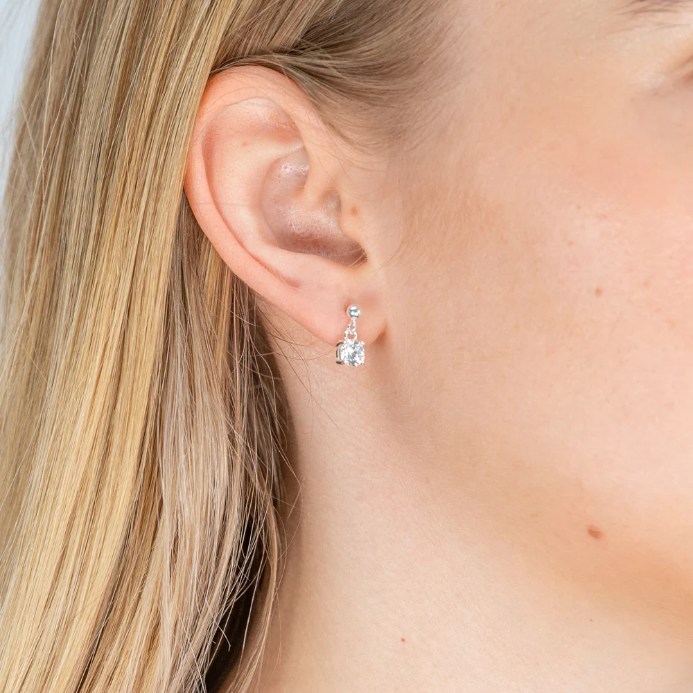 Sterling Silver Zirconia 5mm Claw Drop Earrings - Image 2