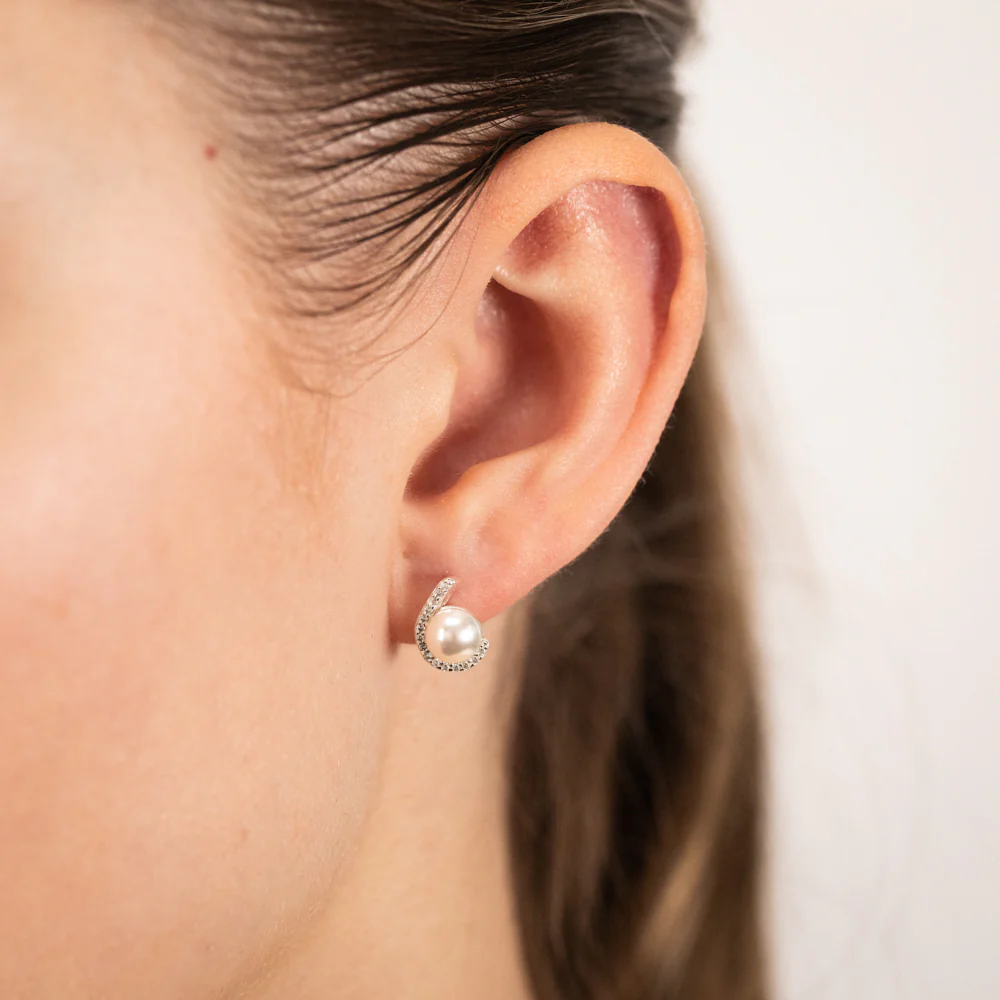 Sterling Silver Zirconia And Simulated Pearl Stud Earrings - Image 2