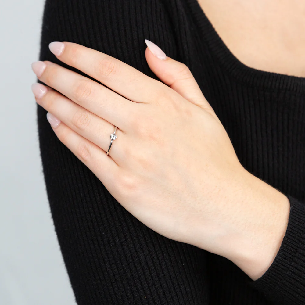 Sterling Silver Zirconia Bezel Solitaire Ring - Image 3