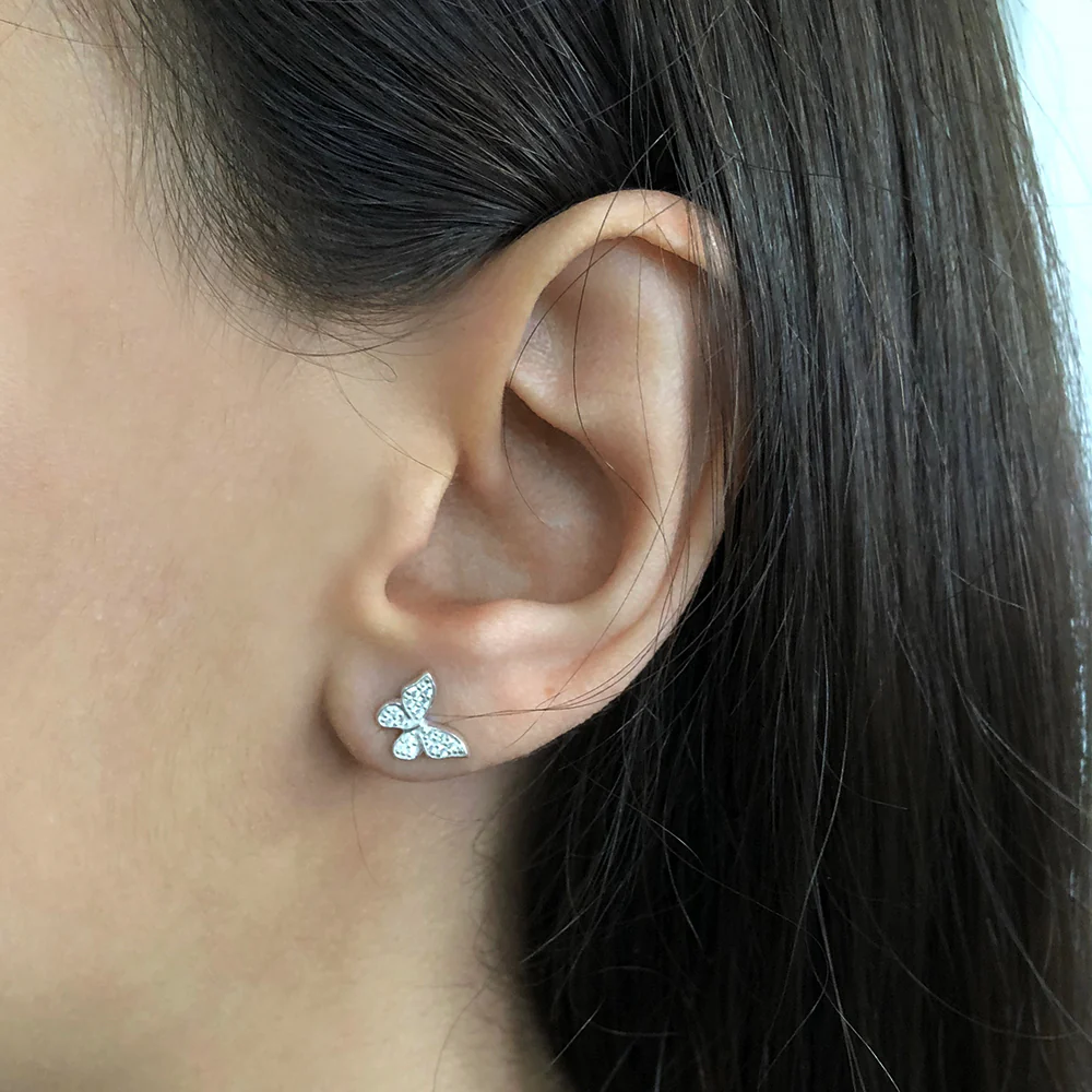 Sterling Silver Zirconia Butterfly Stud Earrings - Image 2