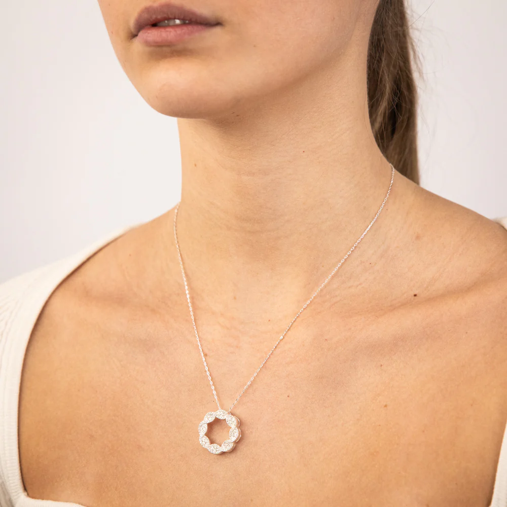 Sterling Silver Zirconia Circle Of Life Pendant On Chain - Image 2