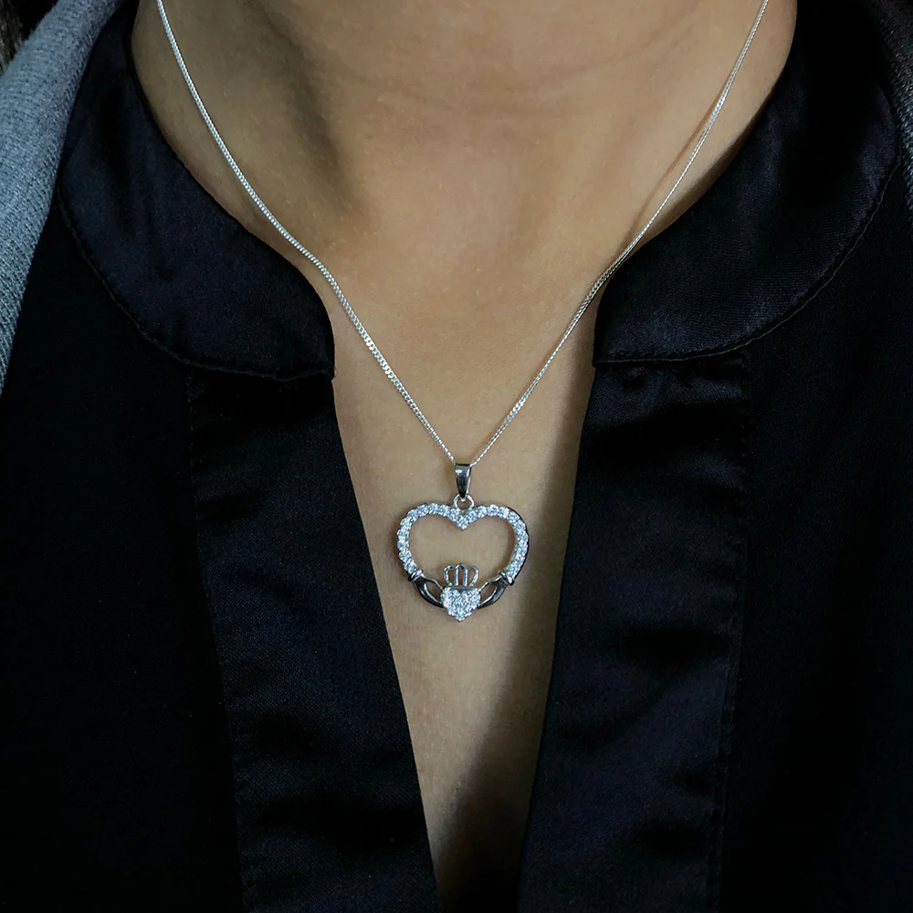 Sterling Silver Zirconia Claddagh Pendant - Image 2