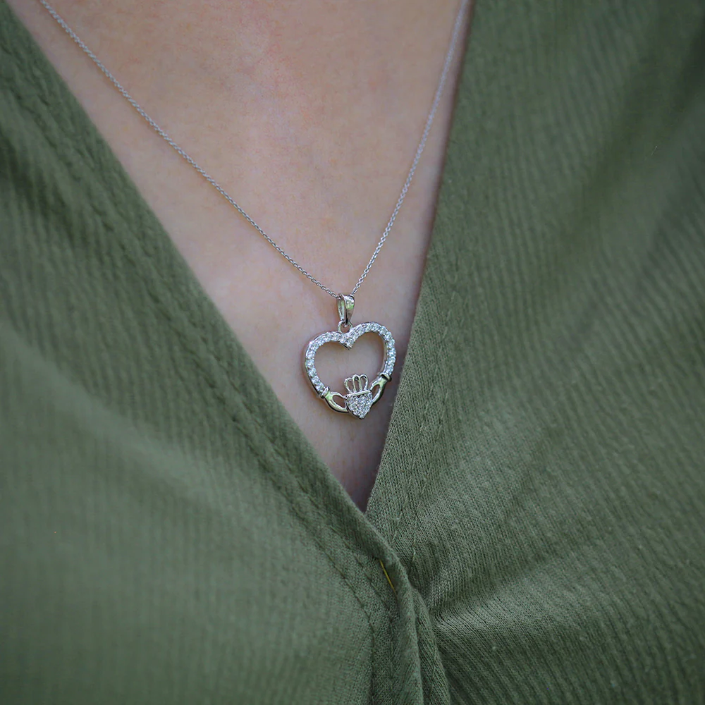 Sterling Silver Zirconia Claddagh Pendant - Image 3