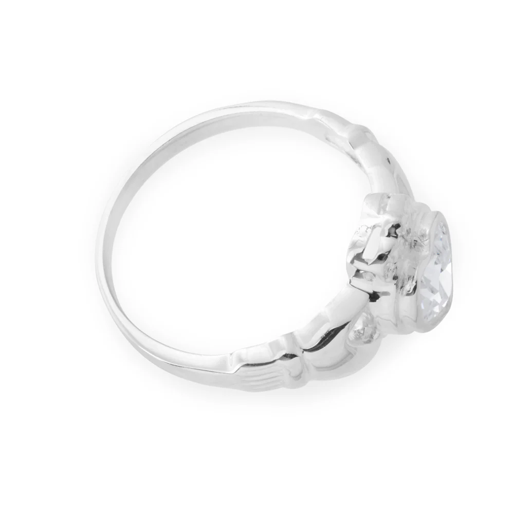 Sterling Silver Zirconia Claddagh Ring - Image 2