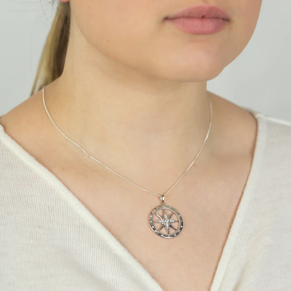 Sterling Silver Zirconia Compass Pendant - Image 2