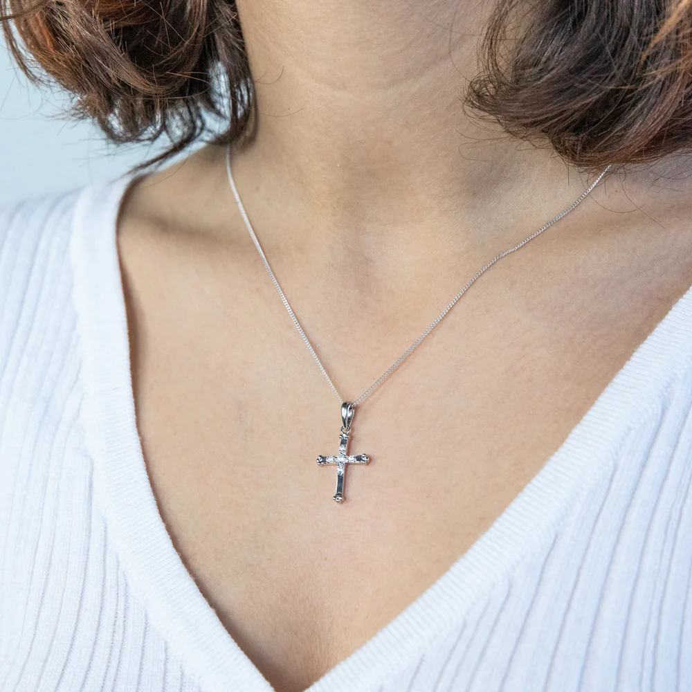Sterling Silver Zirconia Cross Pendant - Image 2