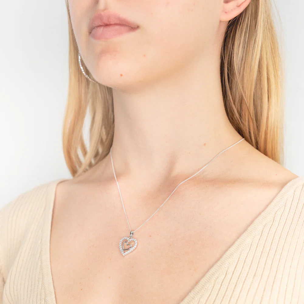 Sterling Silver Zirconia Double Heart Pendant - Image 2