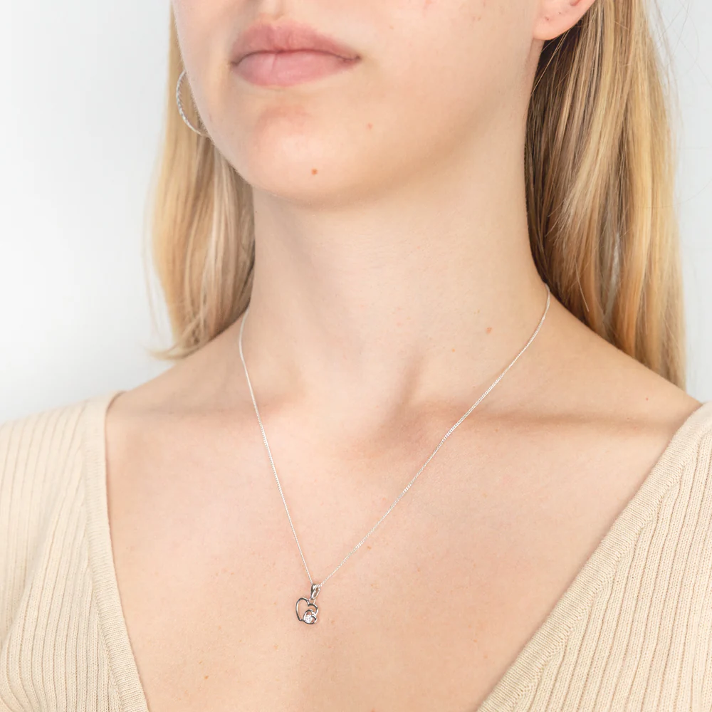 Sterling Silver Zirconia Double Heart Pendant - Image 2