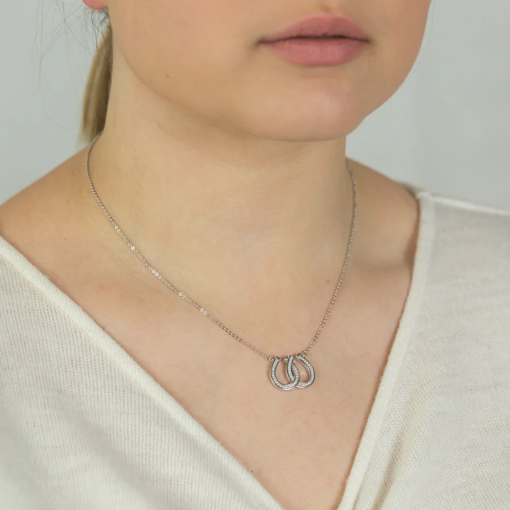 Sterling Silver Zirconia Double Horseshoe Pendant on Chain - Image 2