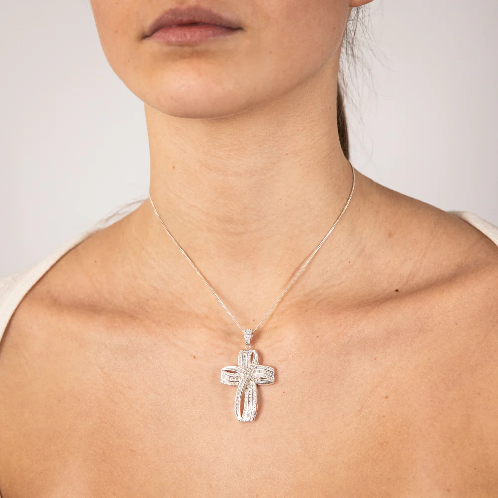 Sterling Silver Zirconia Fancy Cross Pendant - Image 2