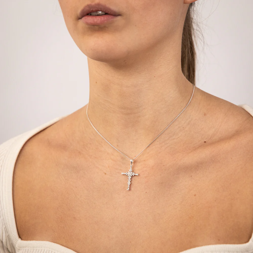 Sterling Silver Zirconia Fancy Cross Pendant - Image 2