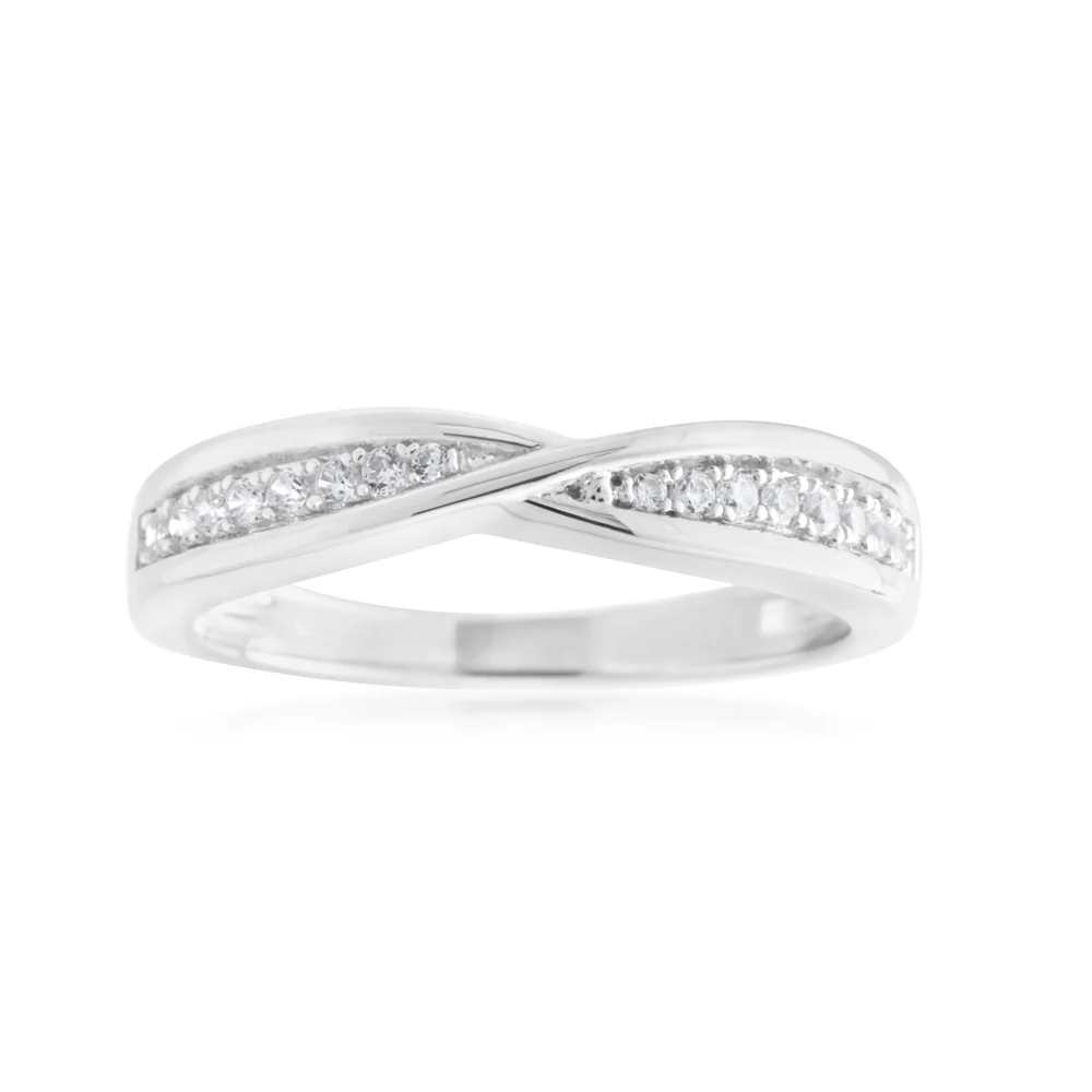 Sterling Silver Zirconia Fancy Crossover Ring - Image 3