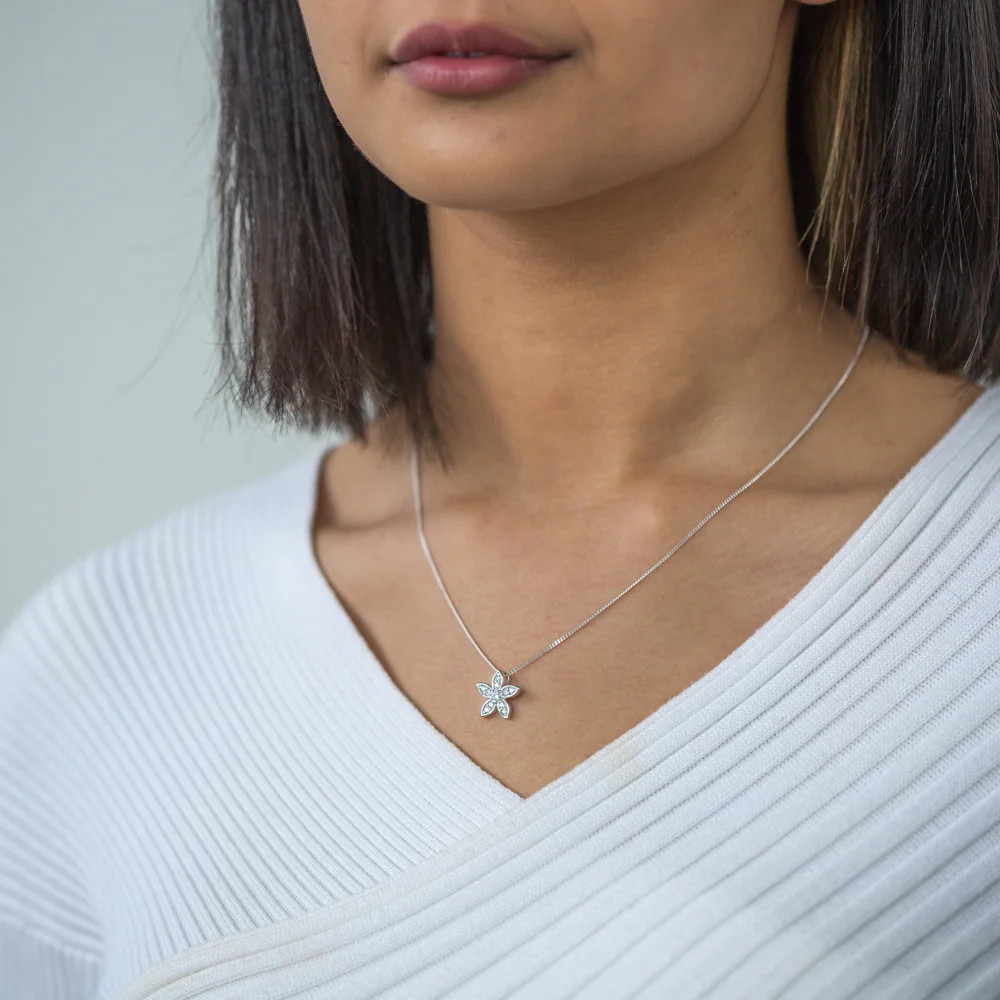 Sterling Silver Zirconia Flower Pendant - Image 2