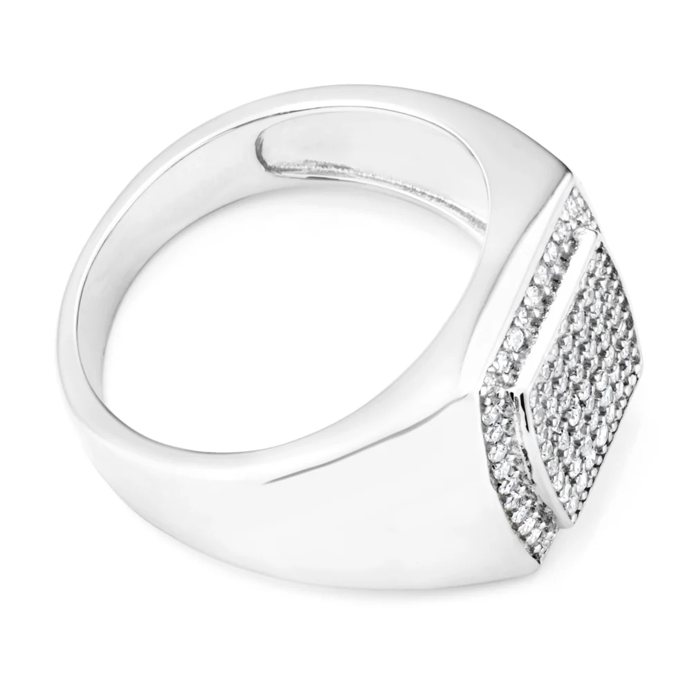 Sterling Silver Zirconia Grid Gents Ring - Image 2