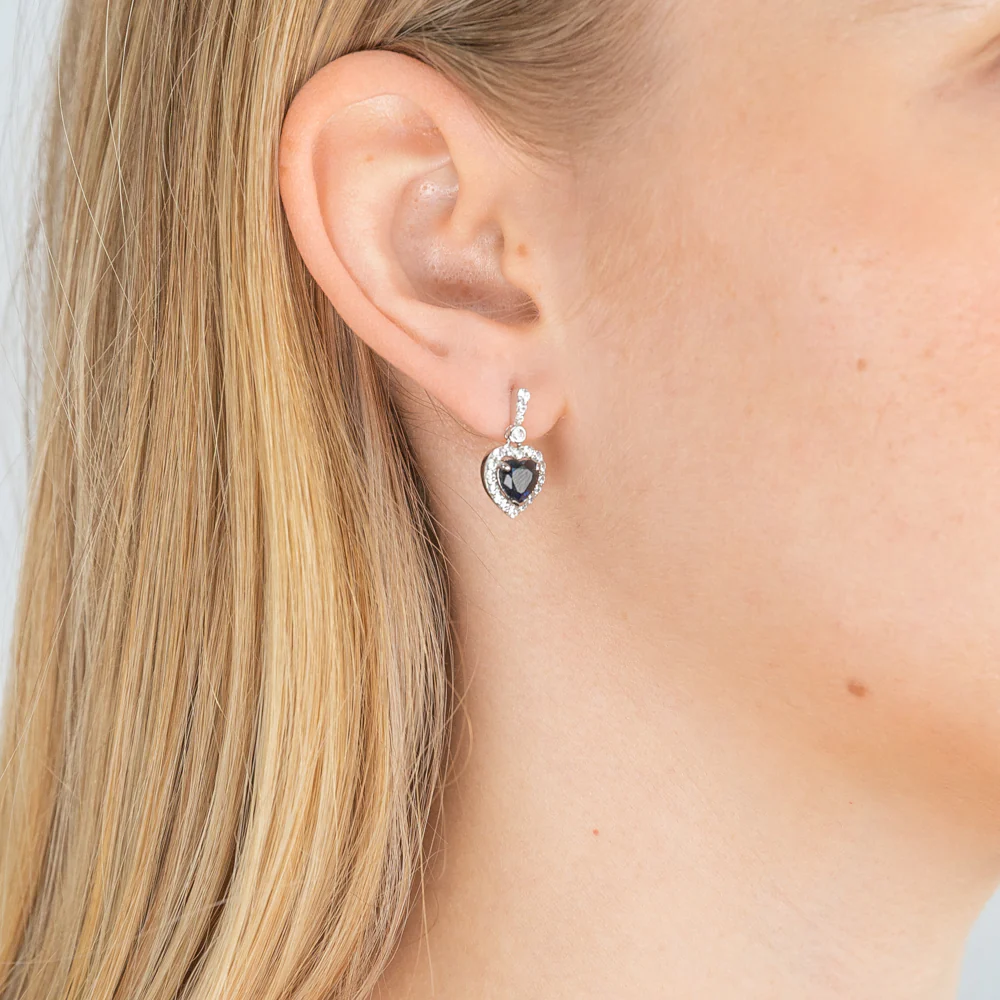 Sterling Silver Zirconia Heart Stud Drop Earrings - Image 2