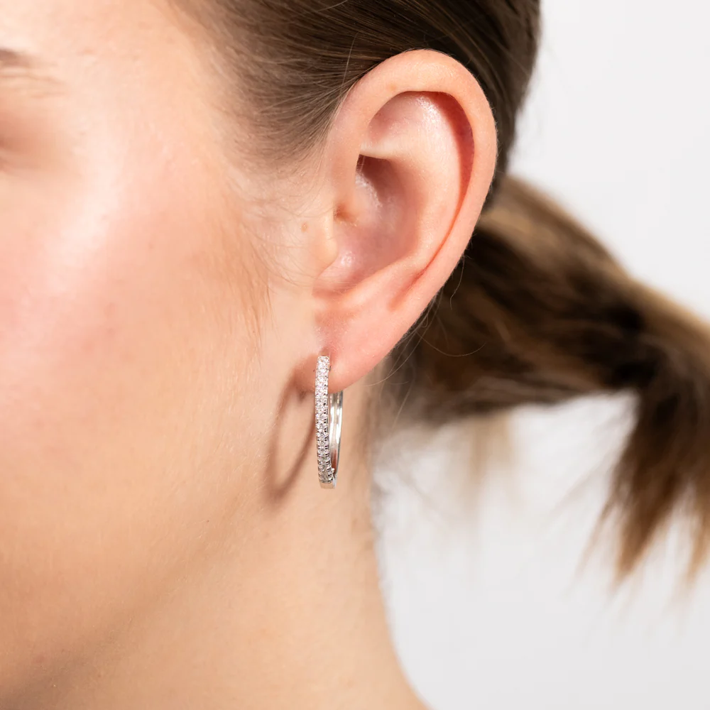 Sterling Silver Zirconia Huggies Earrings - Image 2