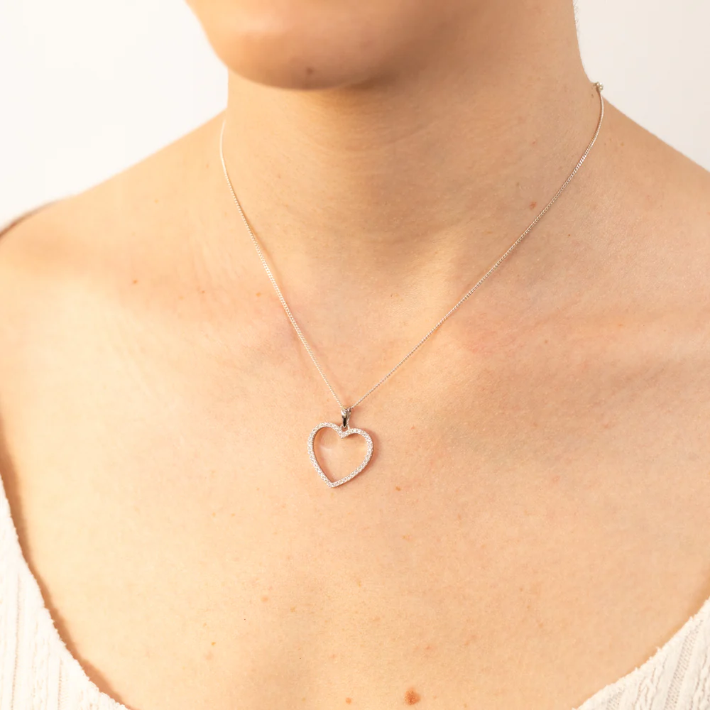 Sterling Silver Zirconia Open Heart Pendant - Image 2