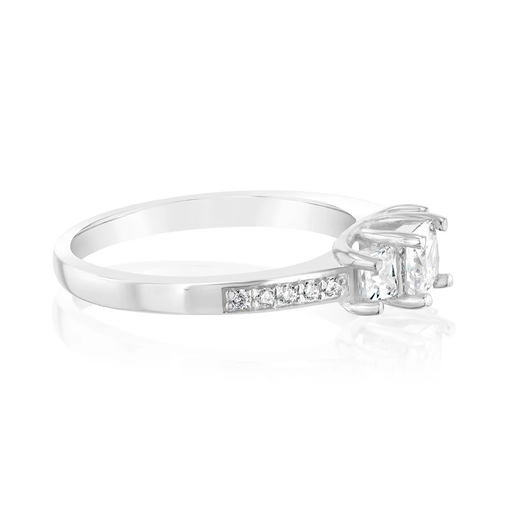 Sterling Silver Zirconia Princess Cut Trilogy Ring - Image 2
