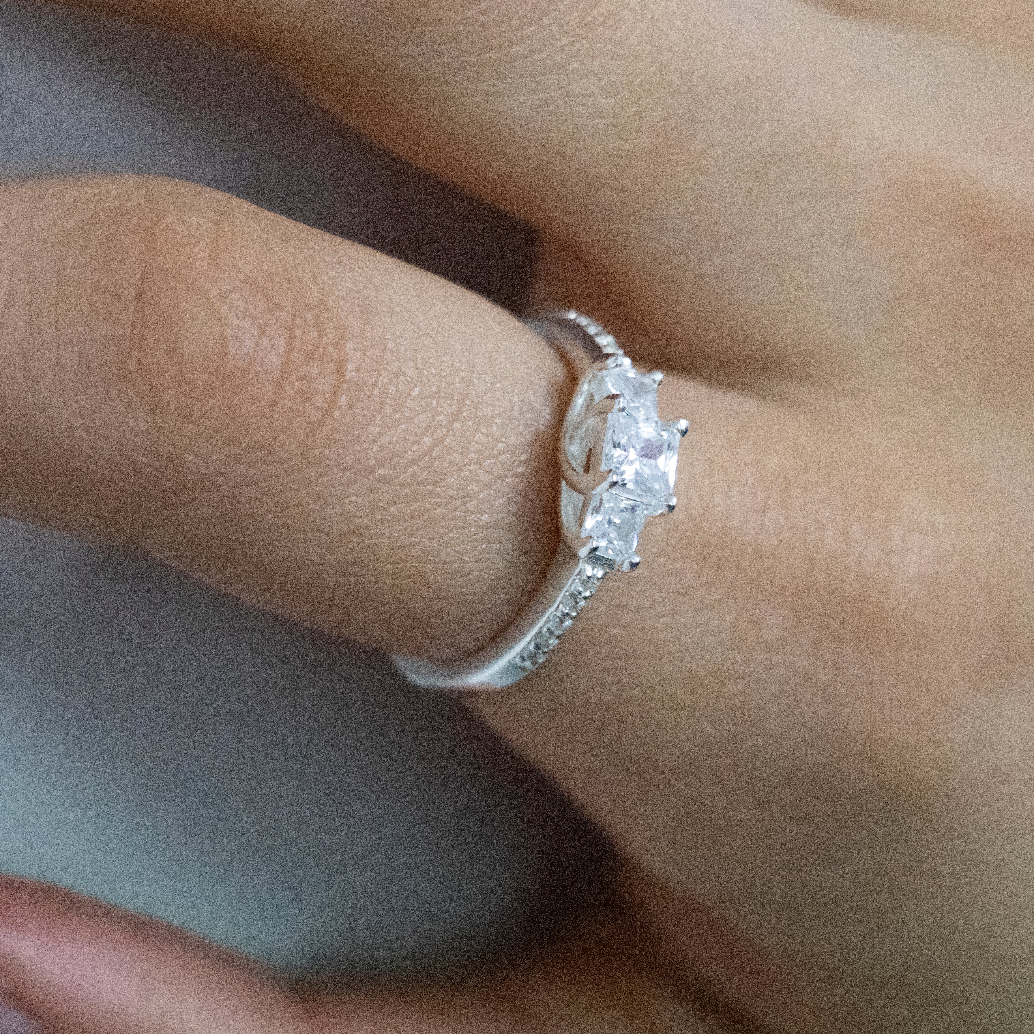 Sterling Silver Zirconia Princess Cut Trilogy Ring - Image 3