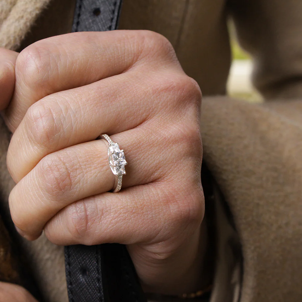 Sterling Silver Zirconia Princess Cut Trilogy Ring - Image 4