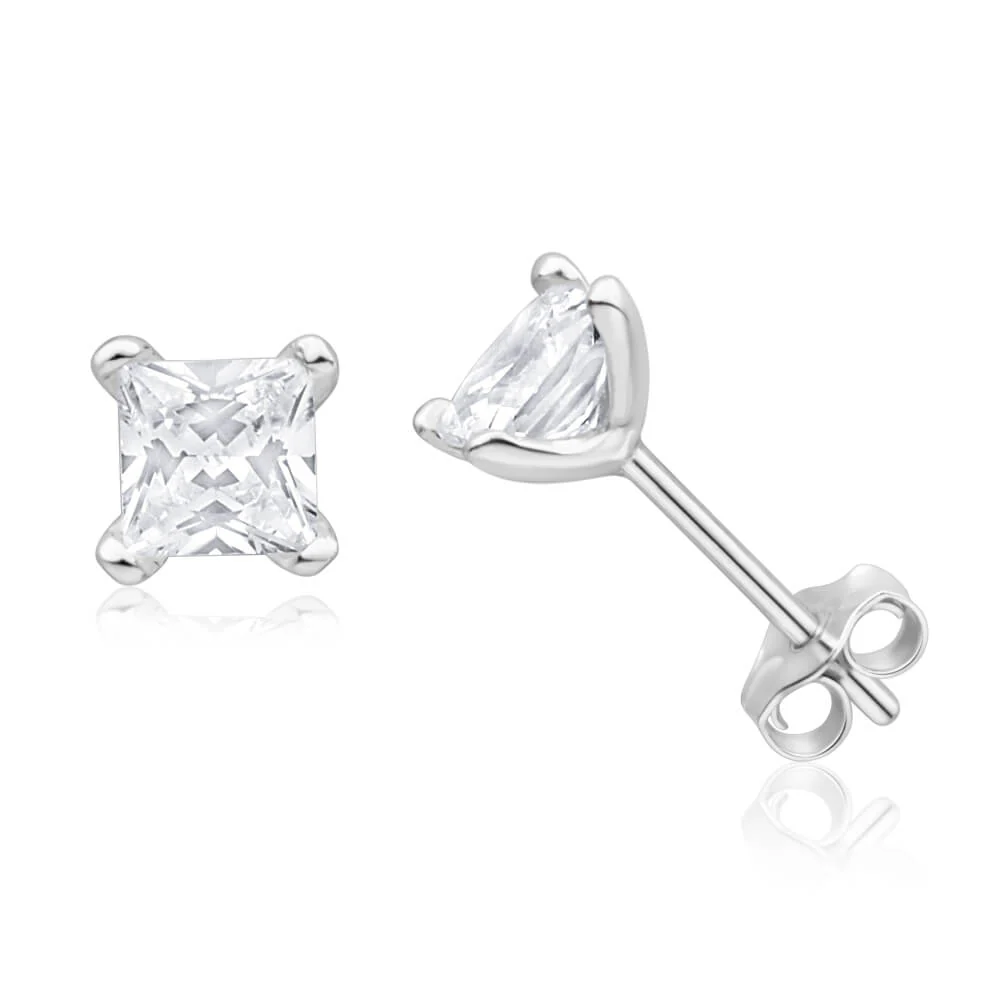 Sterling Silver Zirconia Princess Stud Pendant and Ring Jewellery Set - Image 2