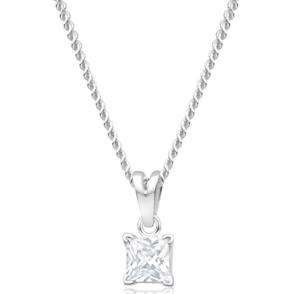 Sterling Silver Zirconia Princess Stud Pendant and Ring Jewellery Set - Image 3