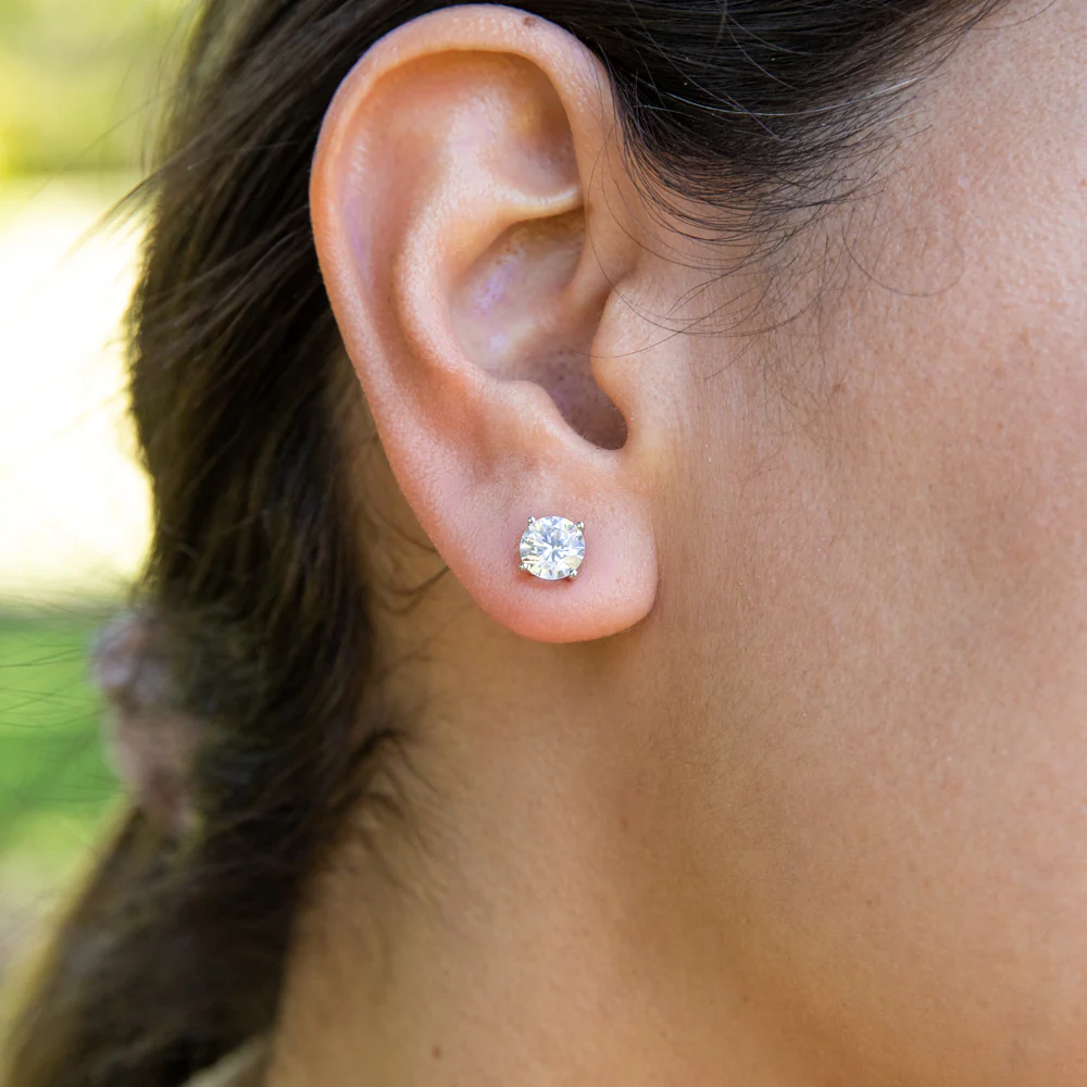 Sterling Silver Zirconia Round 6.55mm White  Stud Earrings - Image 2