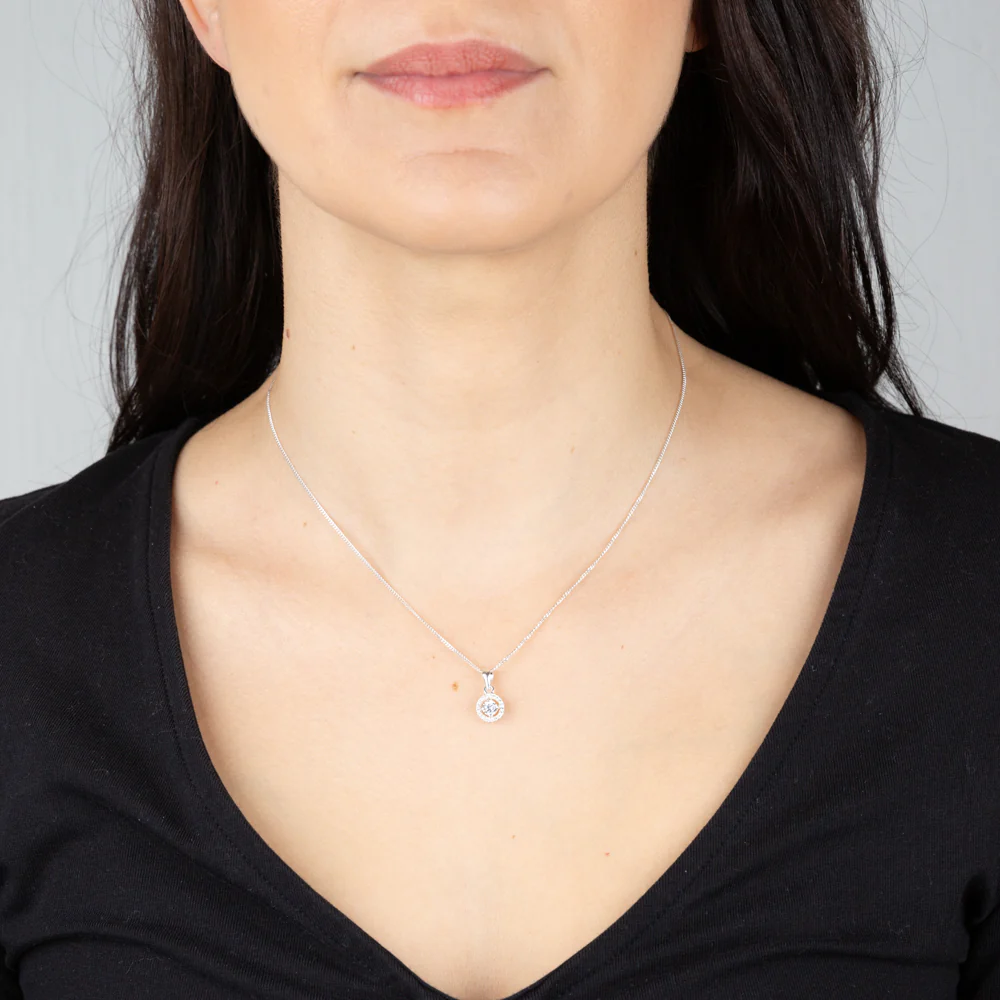 Sterling Silver Zirconia Round Pendant and Stud Earring Set - chain not included - Image 4