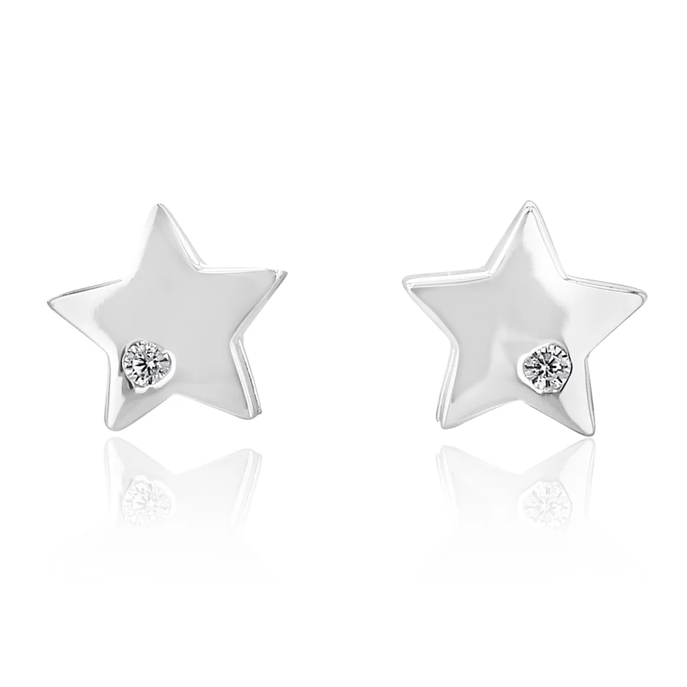 Sterling Silver Zirconia Star Stud Earrings - Image 2