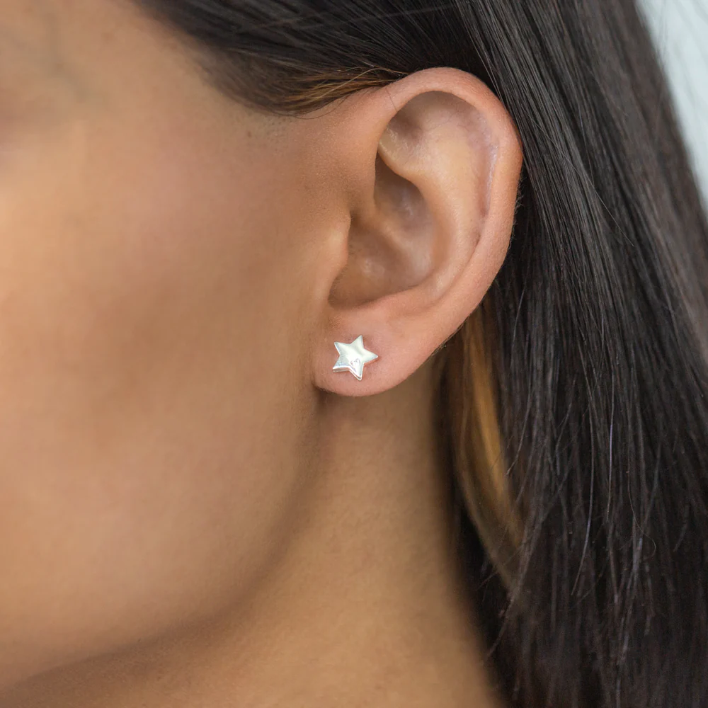 Sterling Silver Zirconia Star Stud Earrings - Image 3